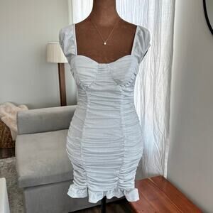 Y2K I.N. San Francisco Silver Shimmer Ruched Mini Dress Sweetheart Neckline S